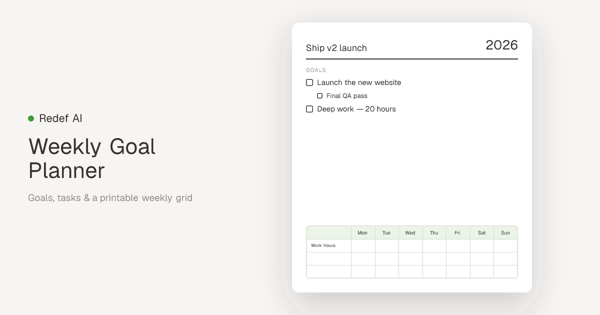 Free Printable Weekly Goal Planner & Tracker